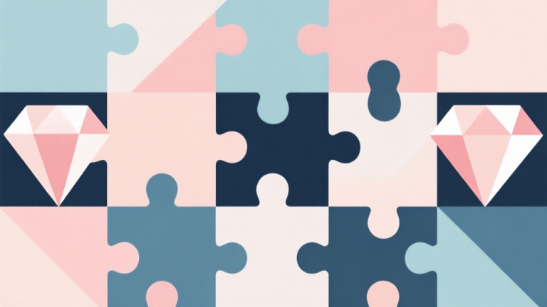 自动生成图片: Abstract geometric composition with overlapping puzzle pieces and gem shapes, soft pastel colors, modern minimal style, professional comparison concept illustration high quality illustration, detailed, 16:9
