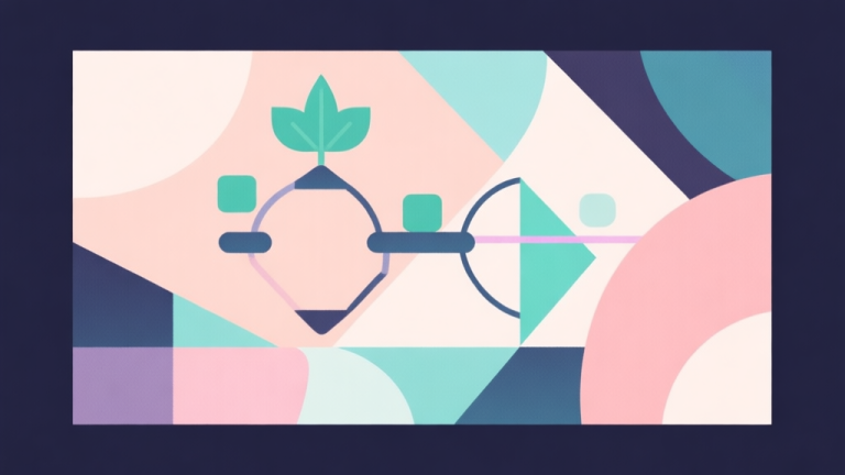 自动生成图片: Abstract geometric composition with overlapping shapes representing evolution and connection, soft pastel colors, modern minimal style, professional game design concept illustration high quality illustration, detailed, 16:9