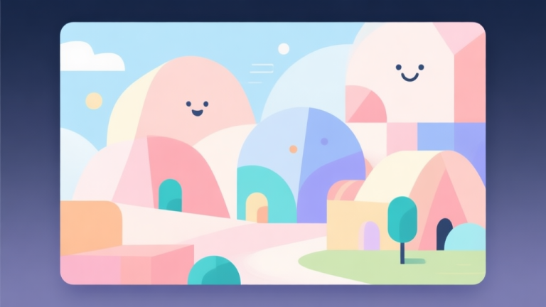 自动生成图片: Abstract geometric composition with overlapping shapes in soft pastel colors, depicting a playful and friendly digital world for children, modern minimal style, professional educational concept illustration high quality illustration, detailed, 16:9