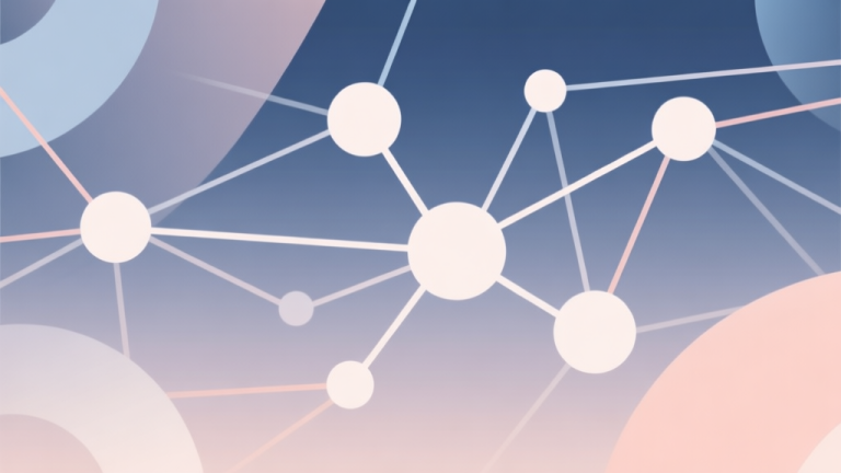 自动生成图片: Abstract network nodes connected by lines, soft color scheme, clean minimal illustration, modern digital concept of team synergy high quality illustration, detailed, 16:9