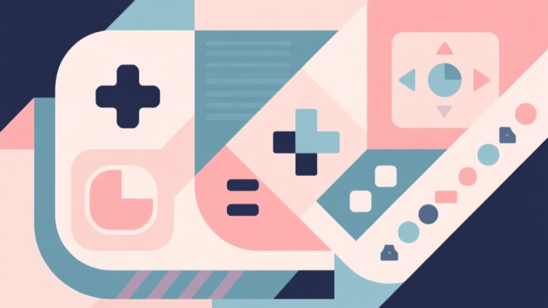 自动生成图片: Abstract geometric composition with overlapping shapes representing classic and modern game elements, soft pastel colors, modern minimal style, professional game analysis concept illustration high quality illustration, detailed, 16:9