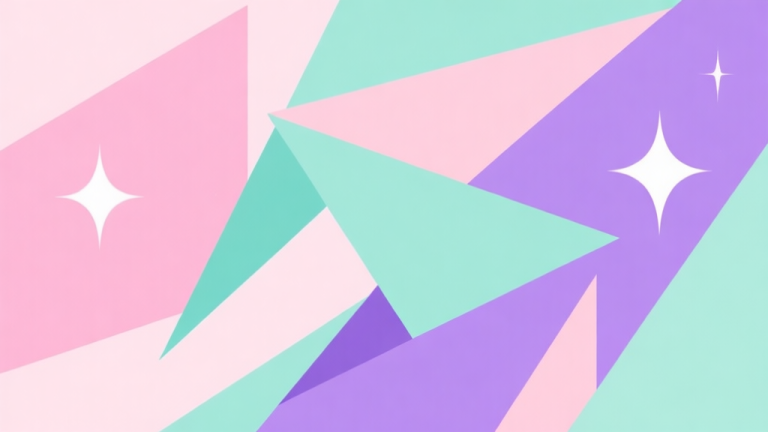 自动生成图片: Abstract geometric composition with overlapping shapes in soft pink, mint green and lavender, representing magical girl aesthetic, modern minimal style, professional cultural analysis concept illustration high quality illustration, detailed, 16:9