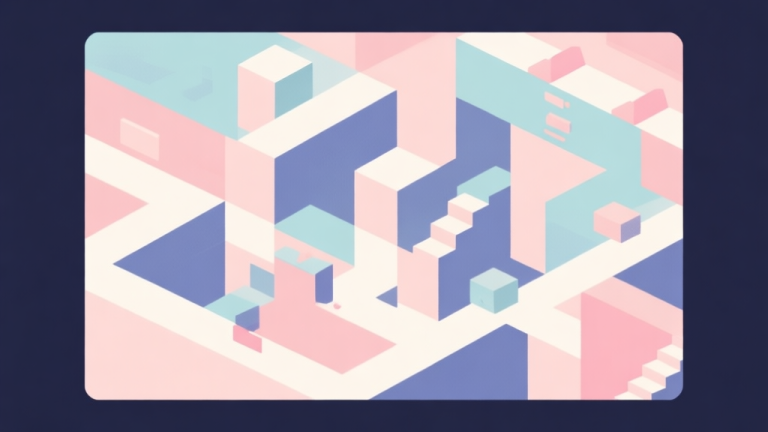自动生成图片: Abstract geometric composition with overlapping shapes representing game levels and challenges, soft pastel colors, modern minimal style, professional gaming concept illustration high quality illustration, detailed, 16:9
