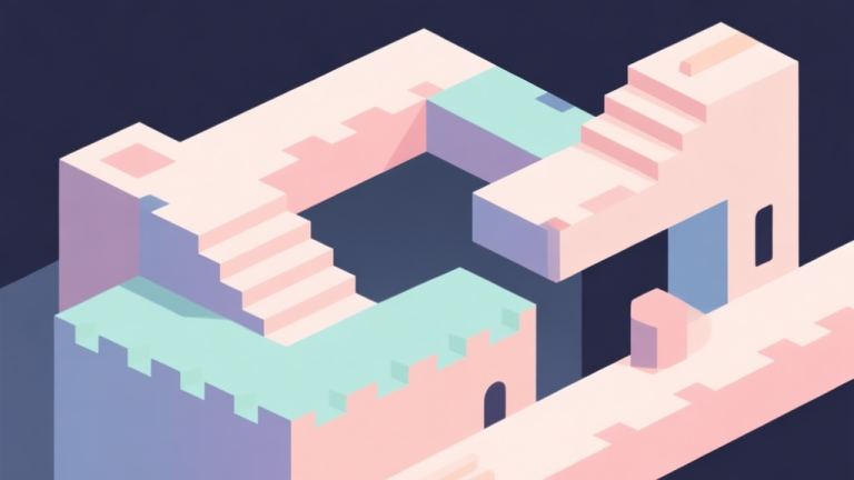 自动生成图片: Abstract geometric composition with overlapping shapes representing game levels, soft pastel colors, modern minimal style, professional game design concept illustration high quality illustration, detailed, 16:9