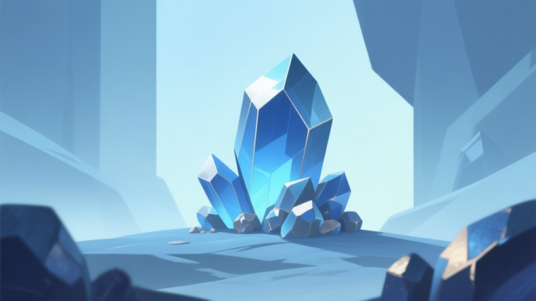 自动生成图片: Abstract geometric composition representing rare ore within a game world, soft blue and metallic colors, clean minimal style, digital resource concept high quality illustration, detailed, 16:9