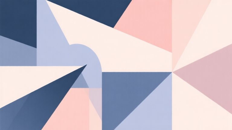自动生成图片: Abstract geometric composition with overlapping shapes, soft pastel colors, modern minimal style, professional business concept illustration high quality illustration, detailed, 16:9