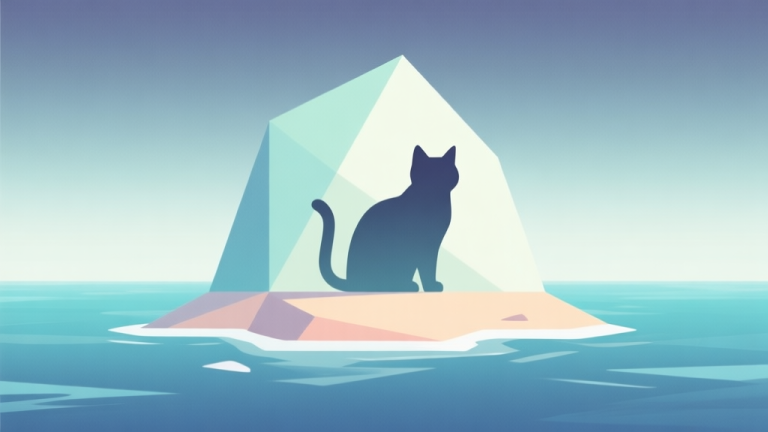 自动生成图片: Abstract geometric island shape with a stylized cat silhouette, soft gradient ocean background, clean lines, minimalist game concept illustration high quality illustration, detailed, 16:9