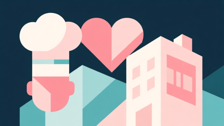 自动生成图片: Abstract geometric composition with overlapping shapes representing game elements like a chef hat, heart, and building, soft pastel colors, modern minimal style, professional review concept illustration high quality illustration, detailed, 16:9