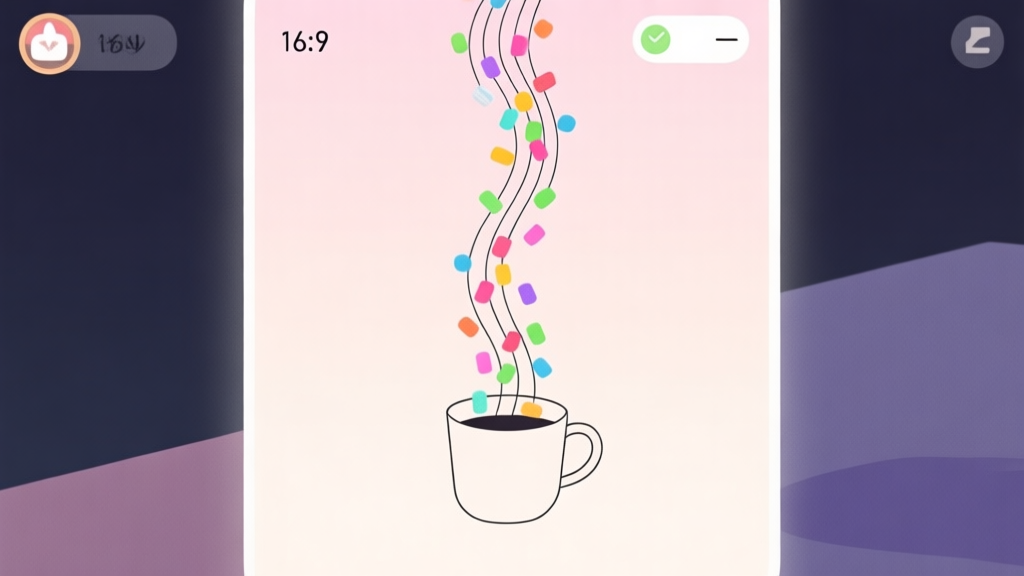 A minimalist game interface showing colorful sugar particles flowing down drawn lines into a cup, soft pastel background, clean and geometric design high quality illustration, detailed, 16:9