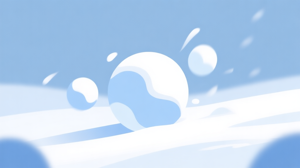 A minimalist, cozy winter scene with soft blue and white tones, showing abstract snowballs in motion against a calm background, conveying a sense of peaceful challenge high quality illustration, detailed, 16:9